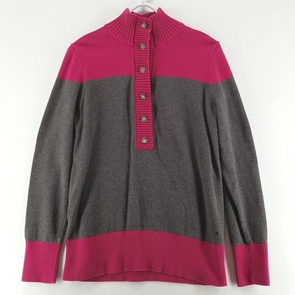 Eddie Bauer Sweater Women's Large Long Sleeve 1/2 Front Button Up Purple Grey - Picture 1 of 8